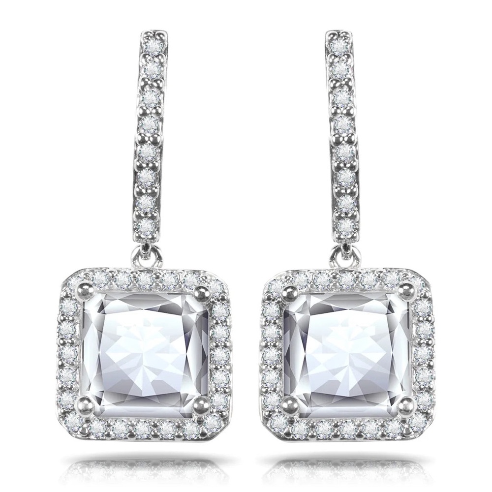 New Amanda Blu Silver Square Halo Drop Earrings